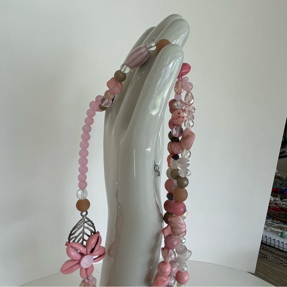 Pink Lucite Beaded Necklace - Picture 2 of 15